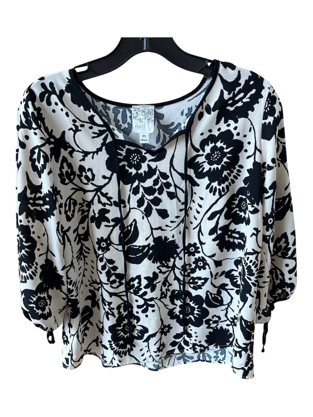 NAIF Black and White Floral Tie-Front Tunic